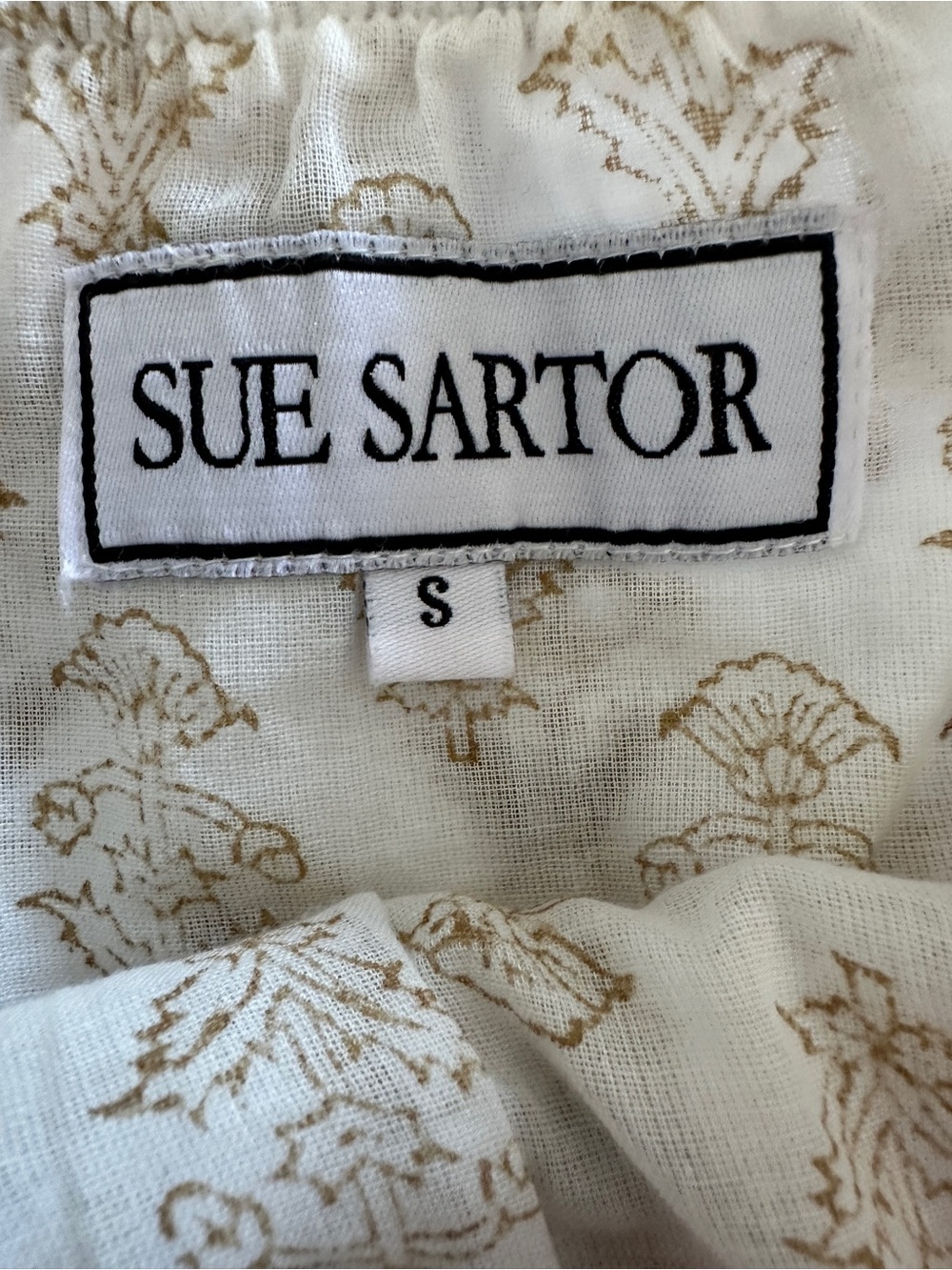 Sue Sartor Block Print Strapless Tie Back Maxi Dress Size S Marigold Yellow Boho - Picture 3 of 4